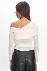 Christos Long Sleeve Asymmetric Top Ivory