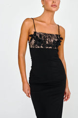 Misha Embellished Bust Midi Dress Black