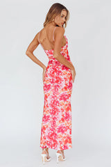 Teava Laced Waist Midi Dress Floral Red