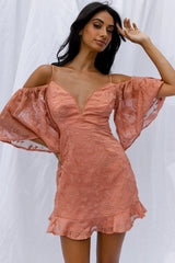 Koda Bell Sleeve Lace-Up Back Mini Dress Peach