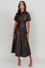 Zurich A-line Puff Sleeve Midi Dress Black