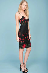 Angeline Floral Bodycon Dress Black & Red