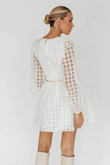 Tatiana Long Sleeve Plaid Mini Dress White