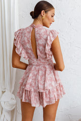 Nellie Lace Bust High Neck Romper Floral Blush
