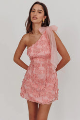 Mykonos Morning Tied One-Shoulder Mini Dress Embellished Pink