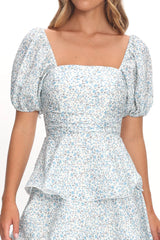 Giavana Puff Sleeve Layered Maxi Dress Floral Blue