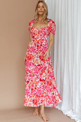 Montebello Puff Sleeve Maxi Dress Floral Pink/Orange