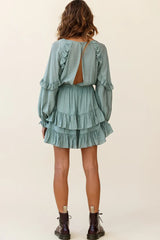 Best Wishes Long Sleeve Frill Detail Dress Olive