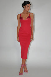 La Bellevilloise Sequin Bust Midi Dress Red