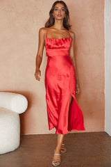 Lakoda Gathered Bust Bow Tie Back Midi Dress Red