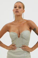 Tamira Strapless Bustier Crop Top Silver/Gold