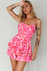 Well Versed Cowl Neckline Flounce Romper Lily Pink