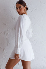 Josie Long Sleeved Ruched Feature Mini Dress White