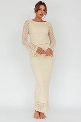 Hyland Open Back Crochet Maxi Dress Oat