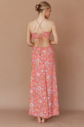 Amorcito Cut-Out Waist Midi Dress Floral Red