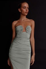 Roma U-Neckline Ruched Midi Dress Pistachio