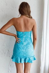 Zoey Lace Embroidery Strapless Mini Dress Blue