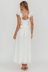 Lola Ruffle Shoulder Maxi Dress Textured White