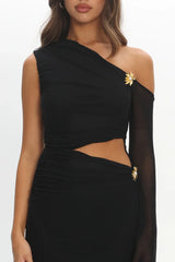 Prima One Shoulder Cut-Out Maxi Dress Black