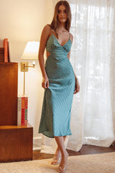 City Lights Cut-Out Waist Split Midi Dress Check Green