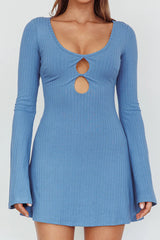 Press Pause Long Sleeve Cut-Out Mini Dress Blue