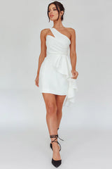 Lilleth One Shoulder Frill Feature Mini Dress White