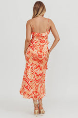 Silvana Frill Trim Midi Dress Orange