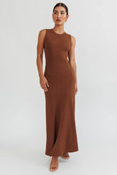 Braylee Sleeveless Ribbed Knit Maxi Dress Chocolate