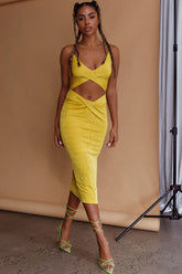 Loving You Cut-Out Waist Midi Dress Yellow