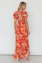 Lydiah Ruffle Sleeve Maxi Dress Floral Orange