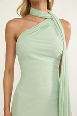 Ilyse Neck Scarf One-Shoulder Maxi Dress Mint