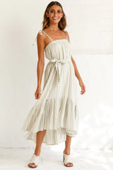 Golden Days Tied-Shoulder Midi Dress Stripe Pattern Olive