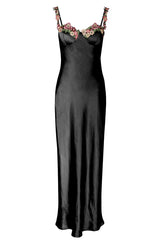 Rose Garden Floral Applique Midi Dress Black