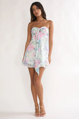Gloria Day Tied Bust Strapless Mini Dress Lilac