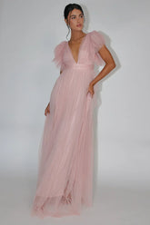 Heaven's Love Deep V-Neck Tulle Maxi Dress Blush