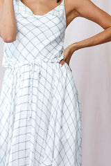 Ava Cowl Neck Drawstring Midi Dress Check Print White