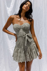 Celeene Sweetheart Neckline Flounce Hem Eyelet Mini Dress Pistachio