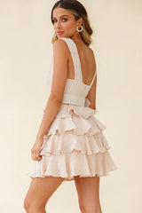 Queensland Tiered Frill Belt Dress Nude