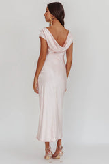 Loveland Cap Sleeve Cowl Back Midi Dress Blush