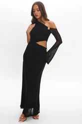 Prima One Shoulder Cut-Out Maxi Dress Black