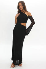 Prima One Shoulder Cut-Out Maxi Dress Black