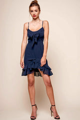 Bellisario Bow Front Ruffle Hem Dress Navy