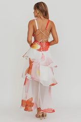 Veda Strappy Back Ruffle Maxi Dress Flowers Pink