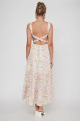 Lisseth Foldover Neckline Midi Dress Floral Pink