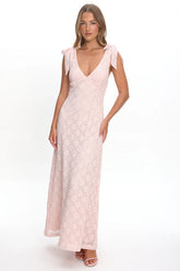 Mykonos Morning Tied Shoulder Maxi Dress Crochet Pink