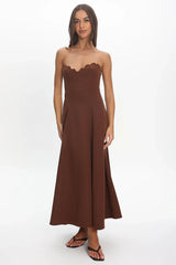 Infiniti Scalloped Sweethear Neckline Midi Dress Chocolate