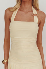 Azure Sun Halterneck Drop Waist Maxi Dress Yellow
