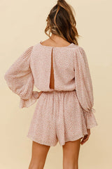 Believe It Or Not Long Sleeve Drawstring Romper Sprinkle Print Pink