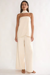 Florene Strapless Split Scarf Pants Vanilla