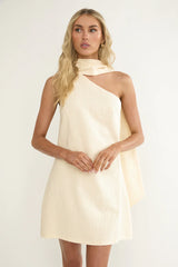Gizelle One-Shoulder Scarf Mini Dress Oat